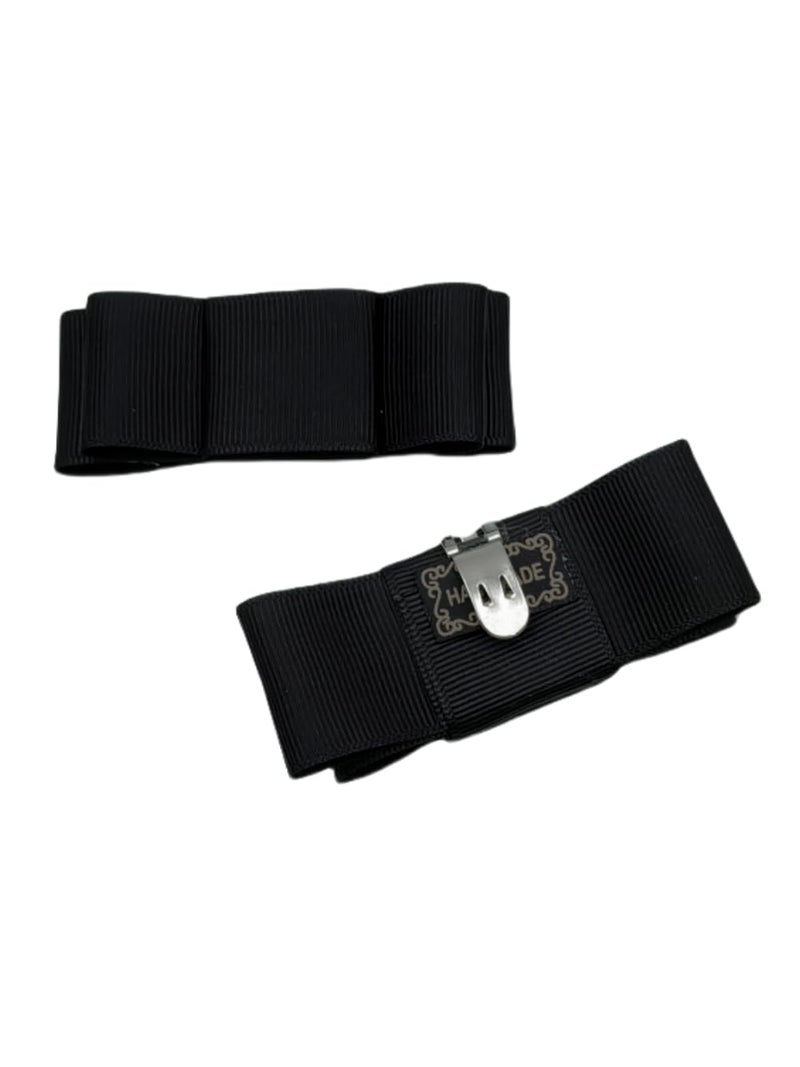 Douqu A Pair Simple Elegant and Retro Style Assorted Color Plain Ribbon Bow Butterfly High Heel Shoe Clips (Black) - Image 2